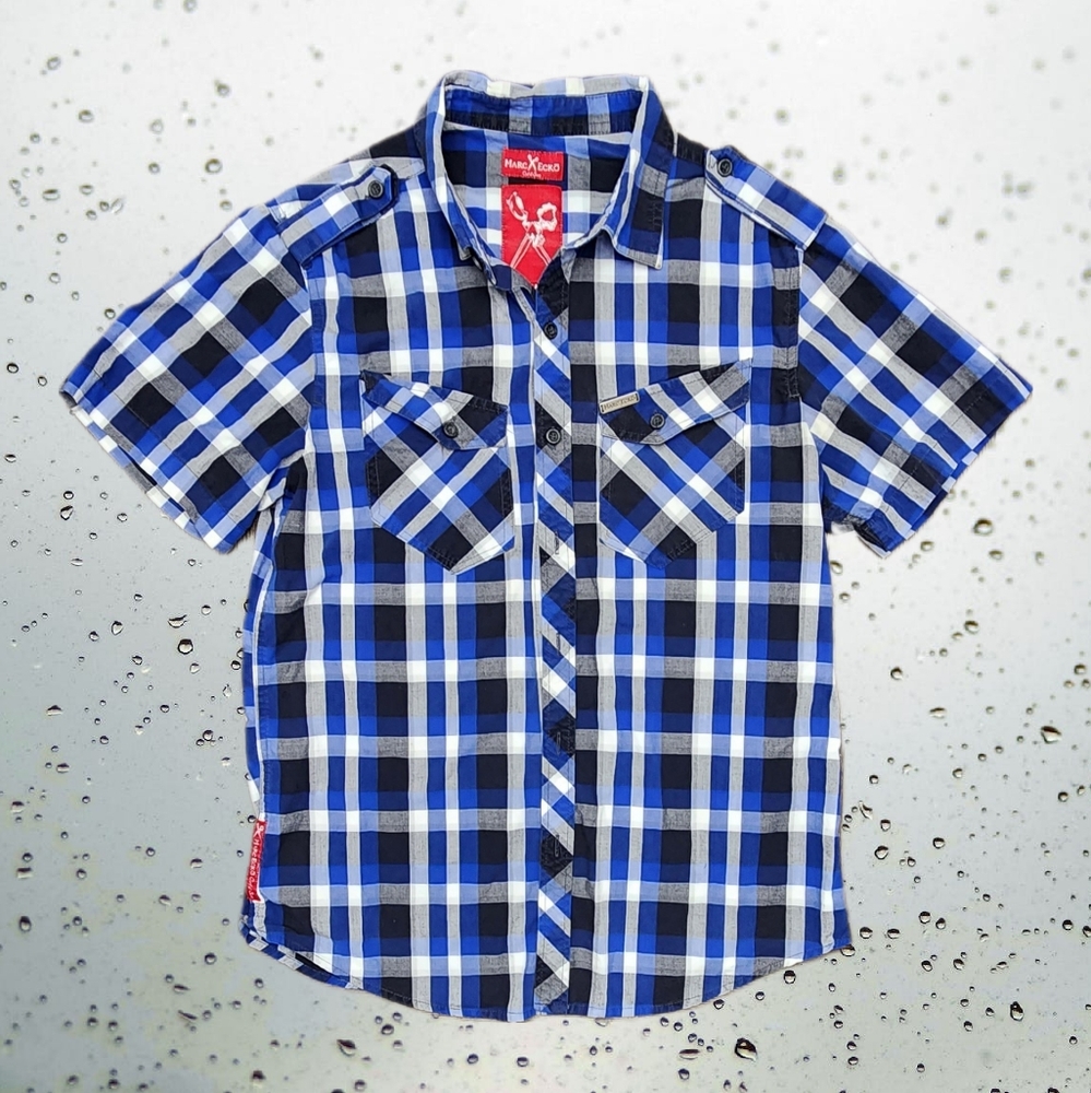 ✂️💀Y2K Marc Ecko Cut & Sew Men’s 💀✂️ Short-Sleeve Button-Up Shirt Size Medium